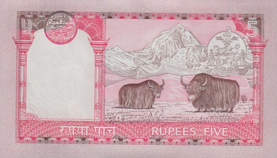 Back of Nepal p53c: 5 Rupees from 2005