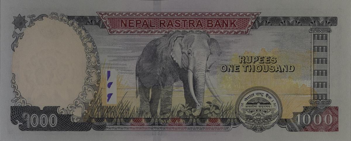 Back of Nepal p68b: 1000 Rupees from 2008