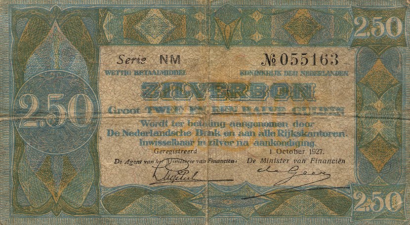 Front of Netherlands p20: 2.5 Gulden from 1927