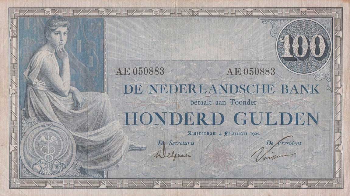Front of Netherlands p39a: 100 Gulden from 1922