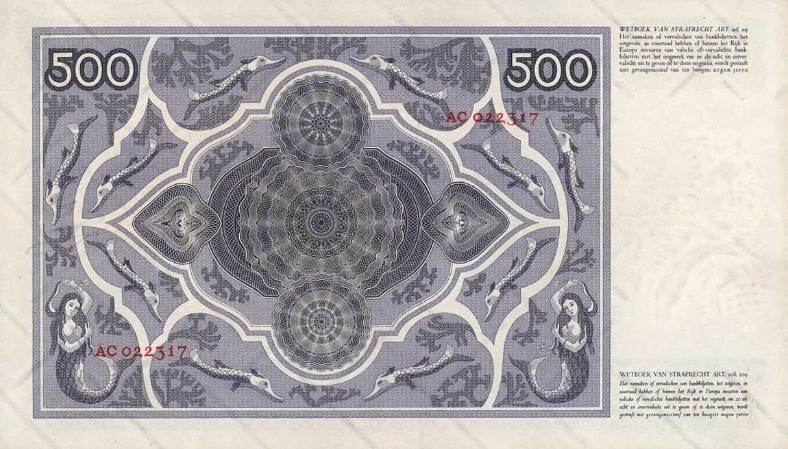 Back of Netherlands p52: 500 Gulden from 1930