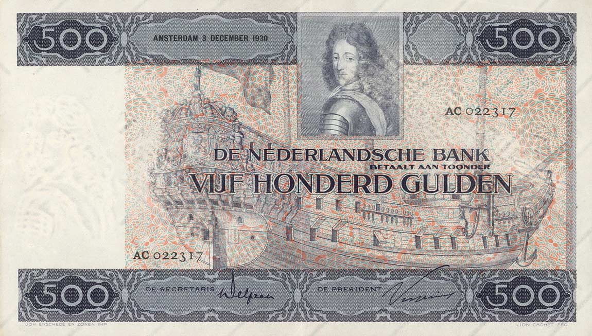 Front of Netherlands p52: 500 Gulden from 1930