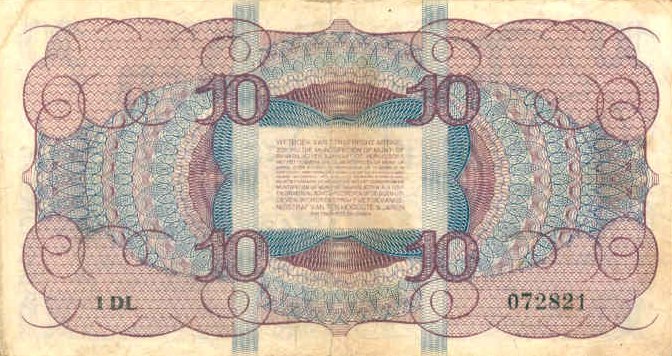Back of Netherlands p74: 10 Gulden from 1945