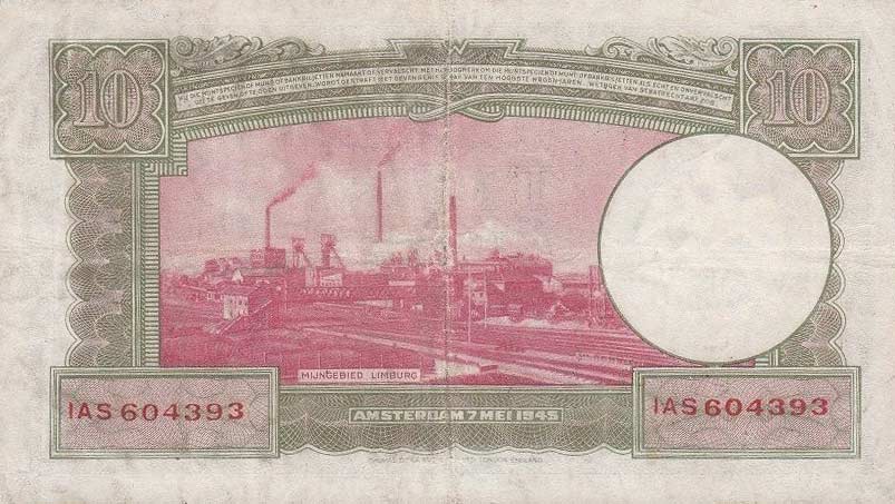 Back of Netherlands p75a: 10 Gulden from 1945