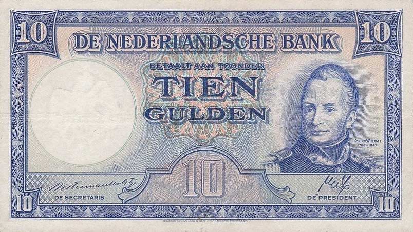 Front of Netherlands p75a: 10 Gulden from 1945