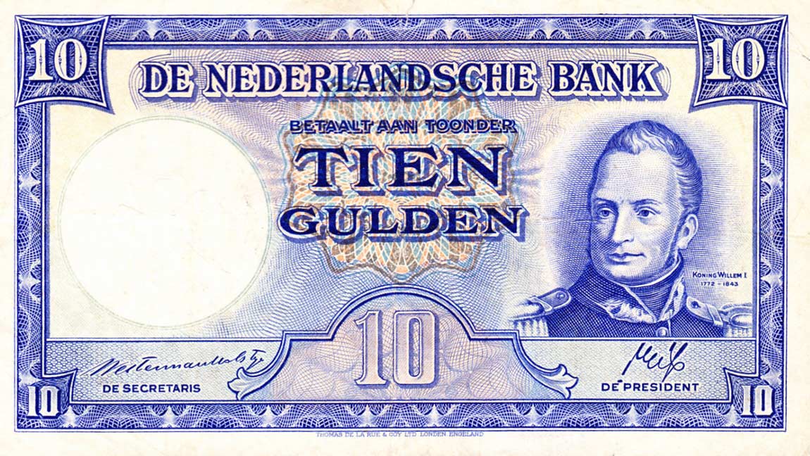 Front of Netherlands p75b: 10 Gulden from 1945