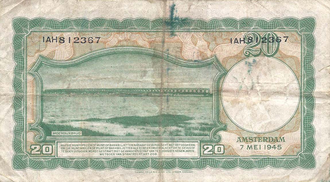 Back of Netherlands p76a: 20 Gulden from 1945