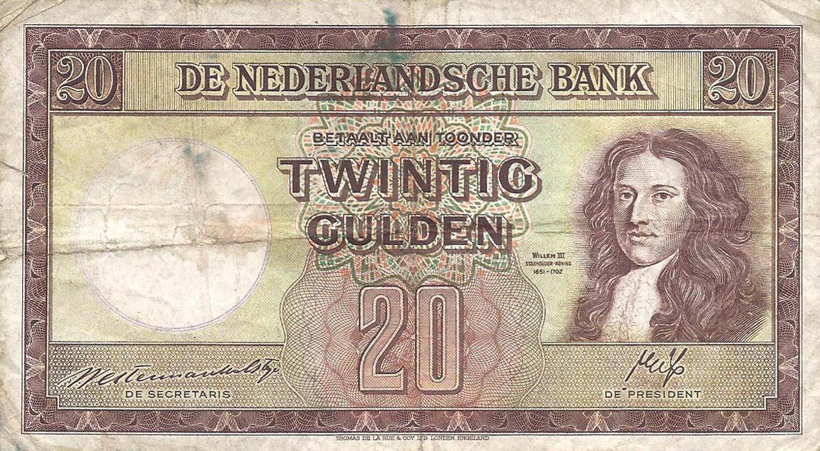 Front of Netherlands p76a: 20 Gulden from 1945