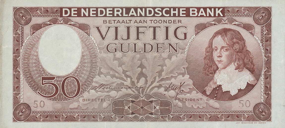 Front of Netherlands p78a: 50 Gulden from 1945