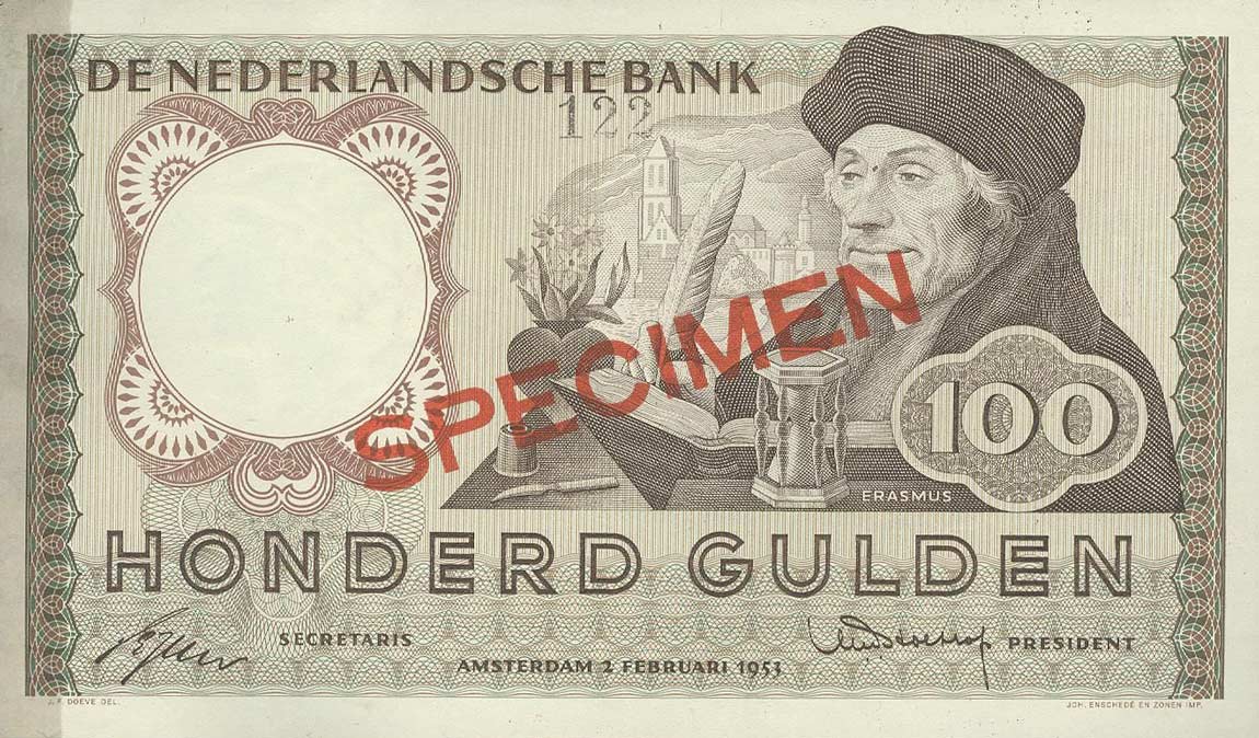 Front of Netherlands p88s: 100 Gulden from 1953