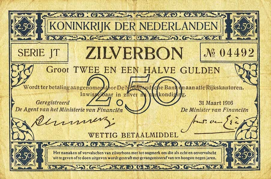 Front of Netherlands p9: 2.5 Gulden from 1916