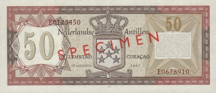 Back of Netherlands Antilles p11s: 50 Gulden from 1967