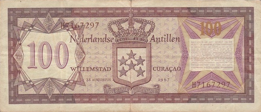 Back of Netherlands Antilles p12a: 100 Gulden from 1967