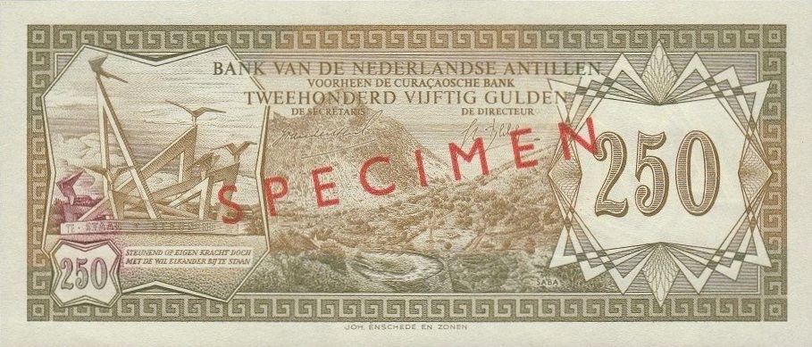 Front of Netherlands Antilles p13s: 250 Gulden from 1967