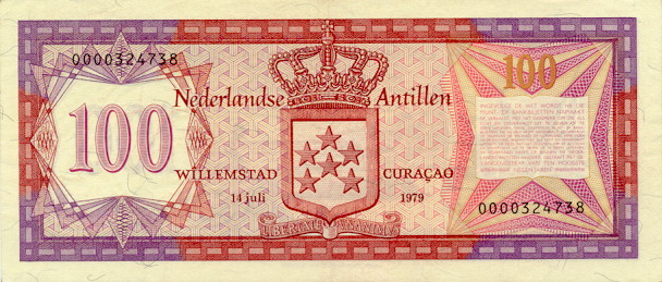 Back of Netherlands Antilles p19a: 100 Gulden from 1979