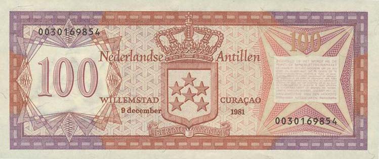 Back of Netherlands Antilles p19b: 100 Gulden from 1981