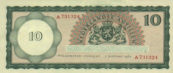 Back of Netherlands Antilles p2a: 10 Gulden from 1962