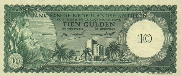 Front of Netherlands Antilles p2a: 10 Gulden from 1962