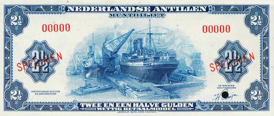 Front of Netherlands Antilles pA1s: 2.5 Gulden from 1955