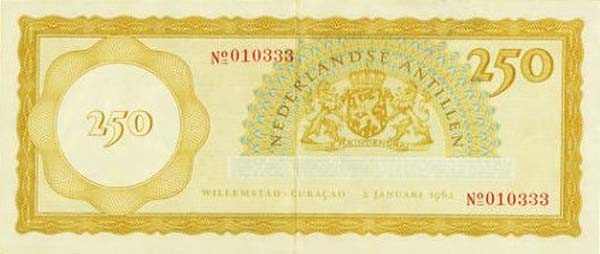Back of Netherlands Antilles p6a: 250 Gulden from 1962