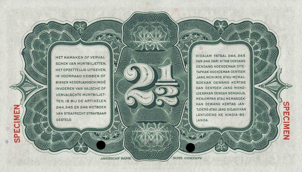 Back of Netherlands Indies p112s: 2.5 Gulden from 1943