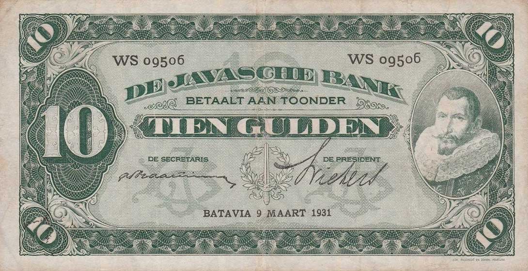 Front of Netherlands Indies p70d: 10 Gulden from 1929