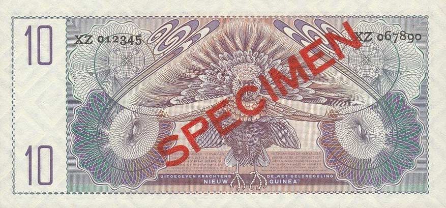 Back of Netherlands New Guinea p14s: 10 Gulden from 1954