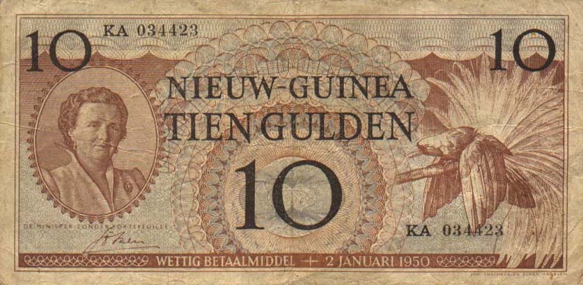 Front of Netherlands New Guinea p7a: 10 Gulden from 1950
