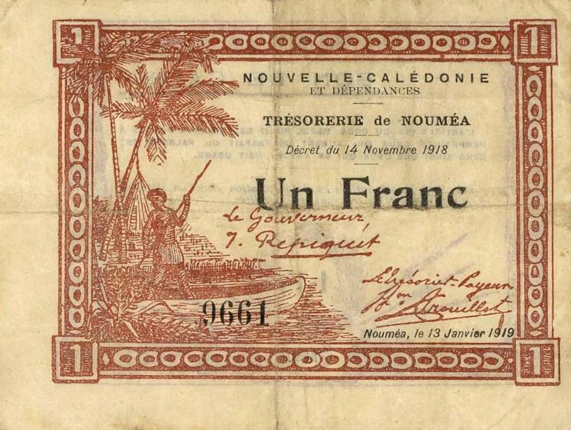Front of New Caledonia p31: 1 Franc from 1918