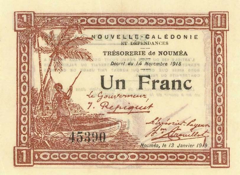Front of New Caledonia p34b: 1 Franc from 1918