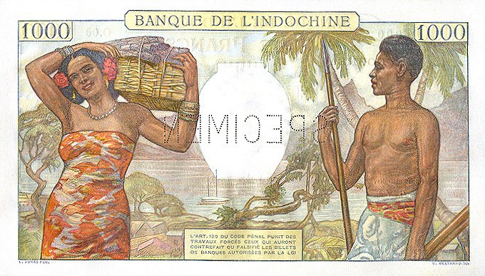 Back of New Caledonia p43s: 1000 Francs from 1940