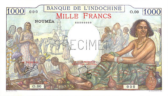 Front of New Caledonia p43s: 1000 Francs from 1940