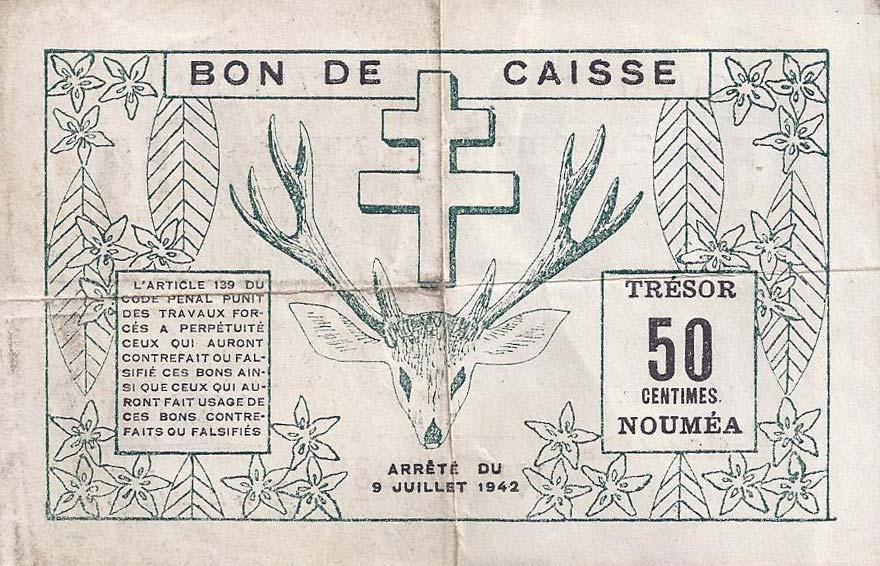 Back of New Caledonia p51: 50 Centimes from 1942