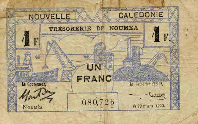 Front of New Caledonia p55b: 1 Franc from 1943