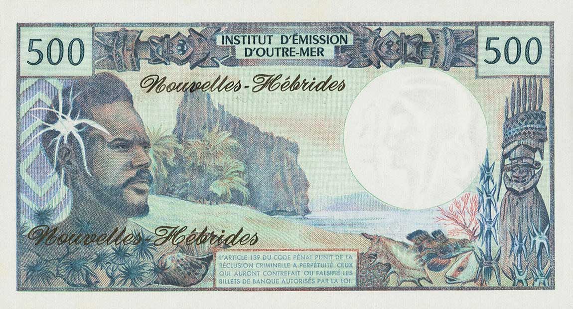 Back of New Hebrides p19a: 500 Francs from 1970