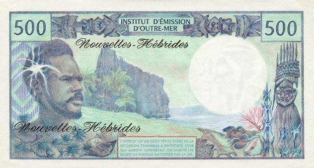 Back of New Hebrides p19b: 500 Francs from 1979