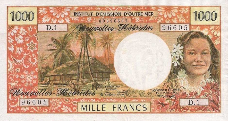 Front of New Hebrides p20a: 1000 Francs from 1970