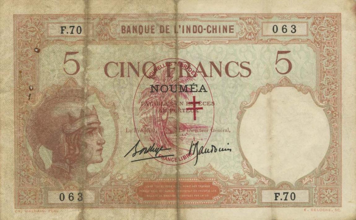 Front of New Hebrides p4b: 5 Francs from 1941