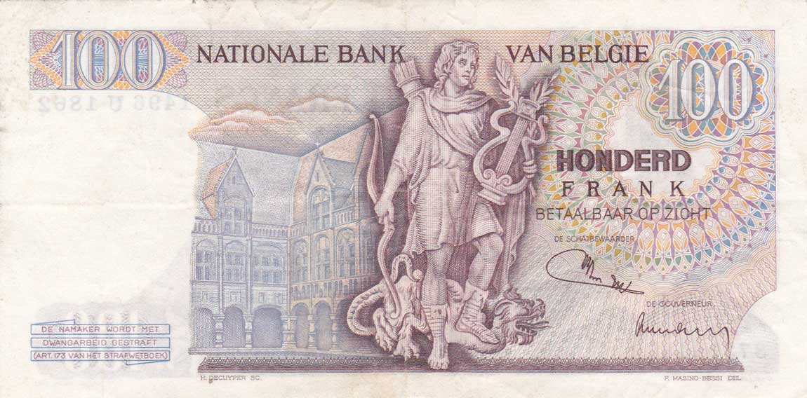 Back of Belgium p134c: 100 Francs from 1962