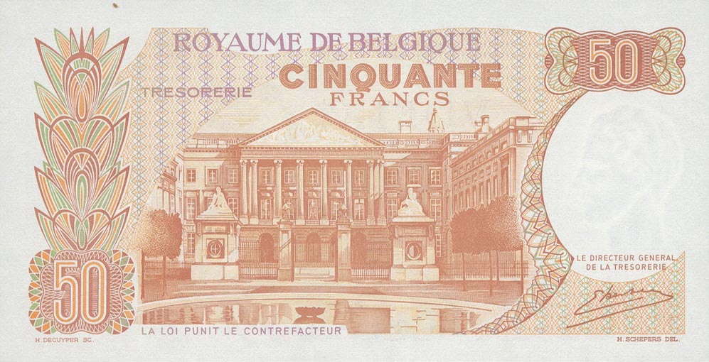 Back of Belgium p139a: 50 Francs from 1966