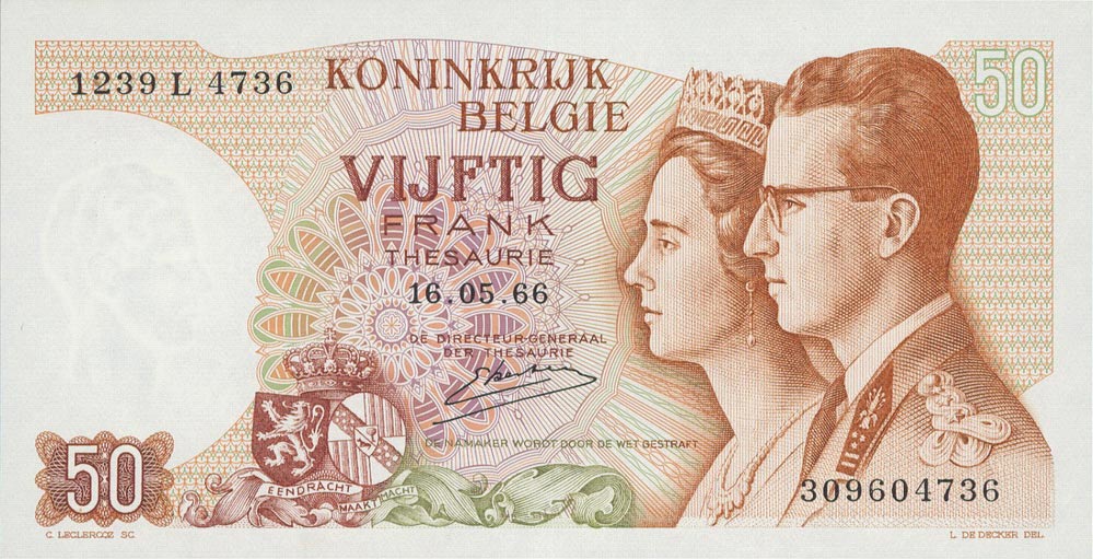 Front of Belgium p139a: 50 Francs from 1966
