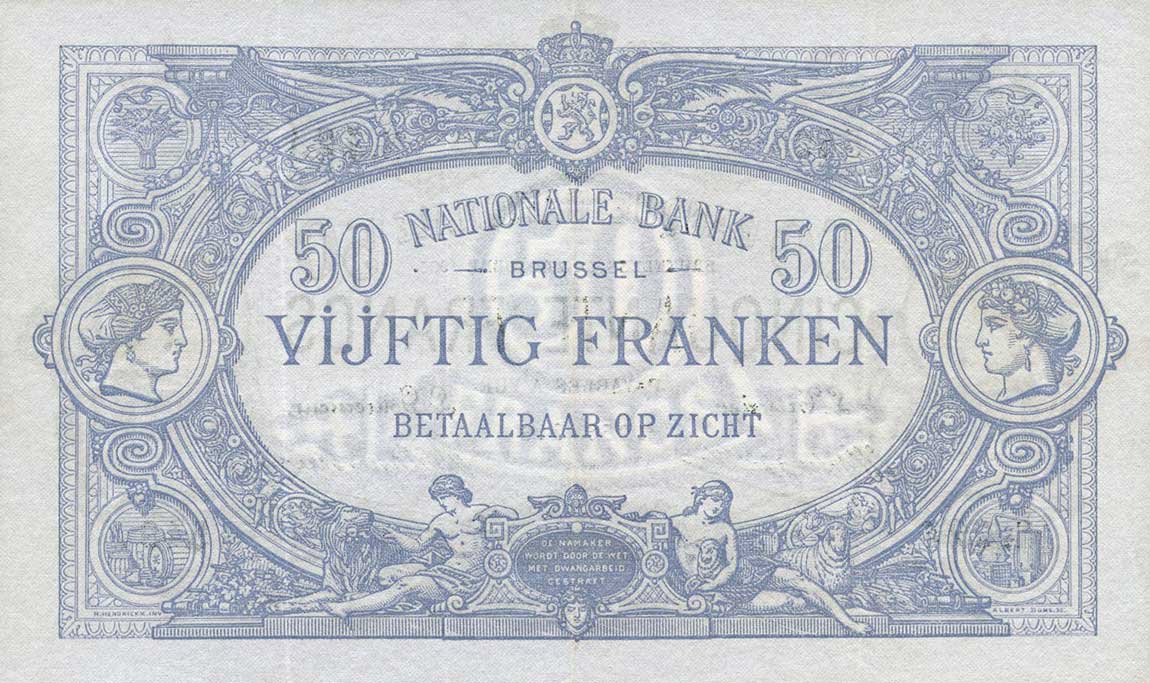 Back of Belgium p63f: 50 Francs from 1905