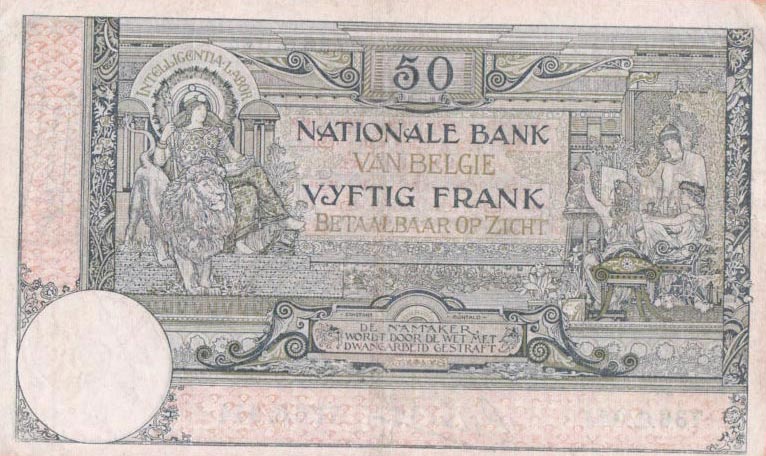 Back of Belgium p68c: 50 Francs from 1923