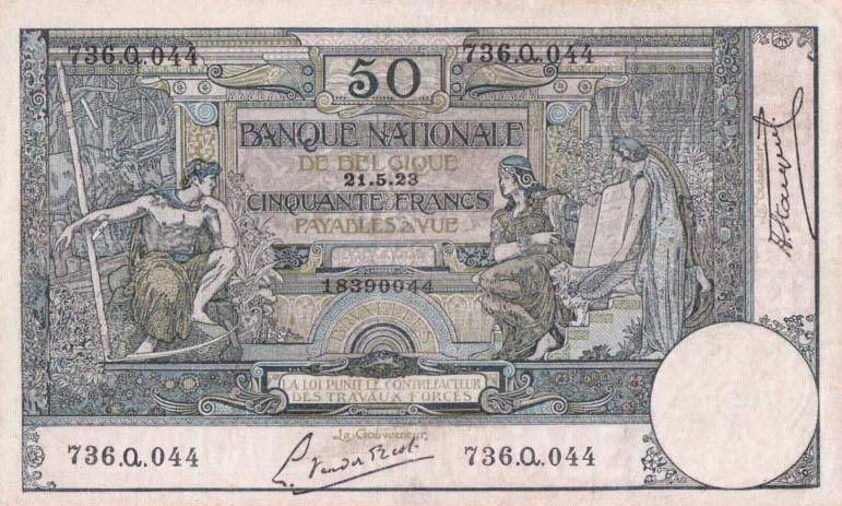 Front of Belgium p68c: 50 Francs from 1923