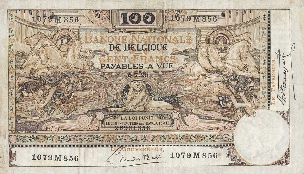 Front of Belgium p70: 100 Francs from 1906