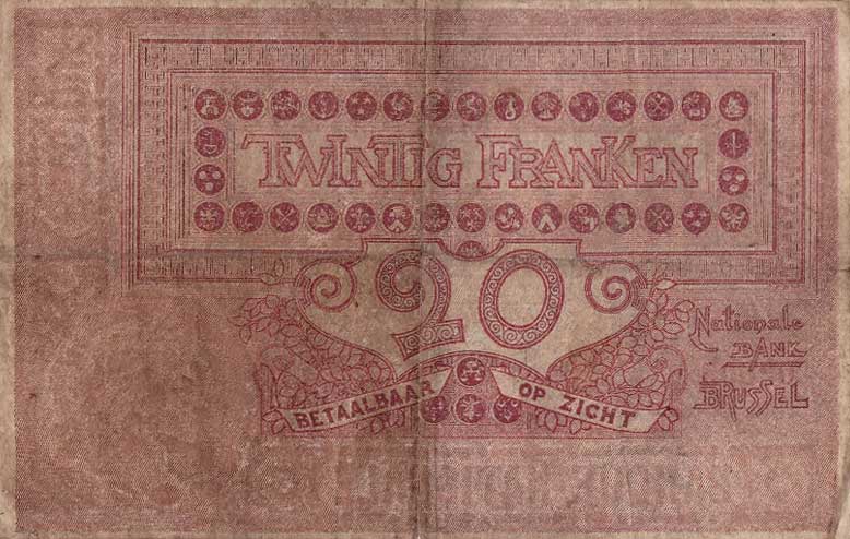 Back of Belgium p76: 20 Francs from 1914