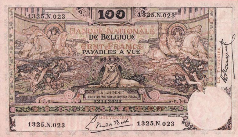 Front of Belgium p78: 100 Francs from 1914