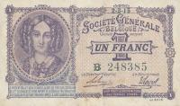 p86a from Belgium: 1 Franc from 1915