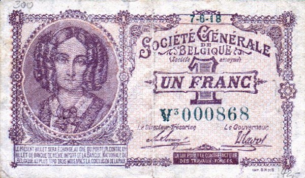 Front of Belgium p86b: 1 Franc from 1916