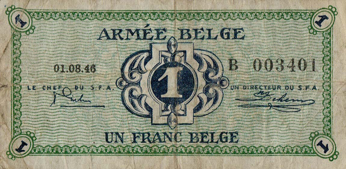 Front of Belgium pM1b: 1 Franc from 1946